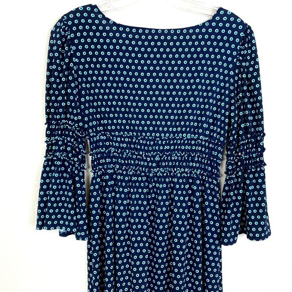 Max Studio Women's Fit & Flare Dress Size S Blue Green Smocked Waist Knee Length - Picture 7 of 8